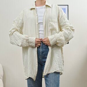 Men's Linen Cream Stripe Button Down Shirt